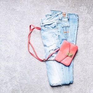 Light Blue Wash Distressed Flare Denim